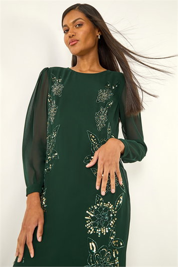 Green Premium Embellished Shift Dress