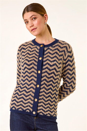 Blue Fluffy Stripe Knit Cardigan