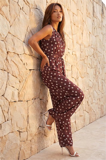 Spot Pleat Neck Jumpsuits 14958414