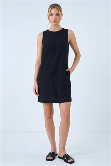 Black Seam Detail Pocket Shift Dress