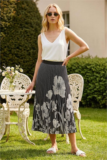 Floral Print Pleated Midi Skirt 17074108