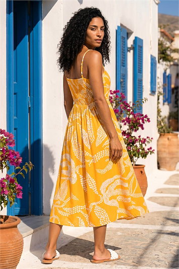 Leaf Print Strap Midi Dress 14643996