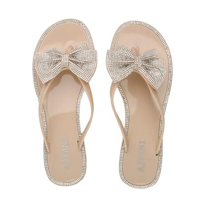 Black Diamante Bow Toe Post Jelly Sandals Flip Flops