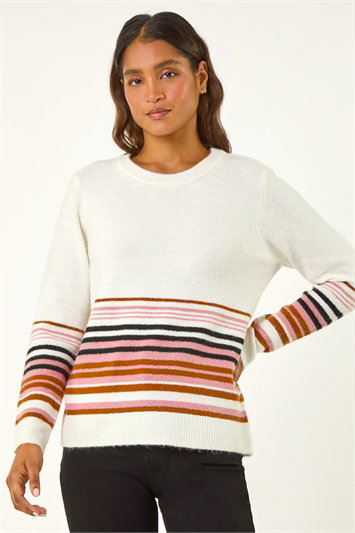 Border Stripe Scarf Knit Jumper 16155738