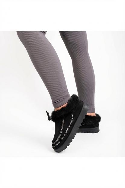 Kessia Faux Suede Fluffy Lined Ankle Boots With Stitch Detail M000018293
