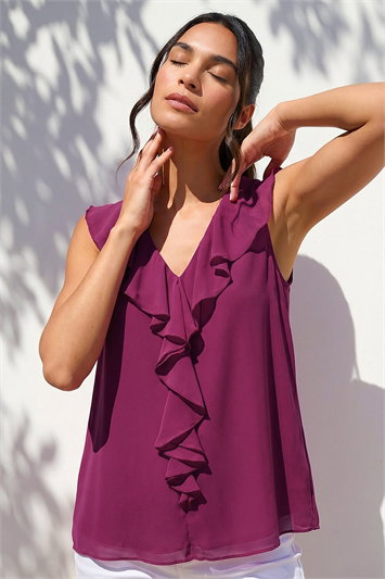 Pink Chiffon Ruffle Vest Top