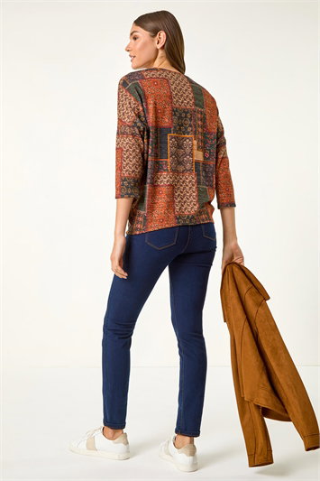 Patchwork Print Stretch Top 19325664
