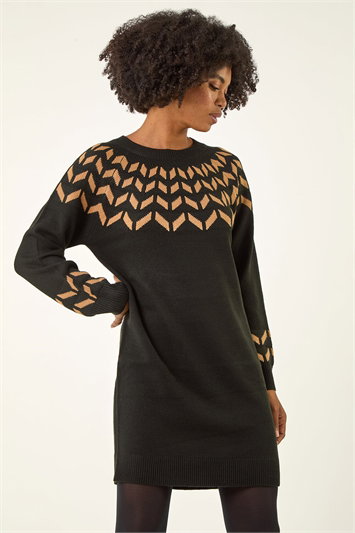 Cream Chevron Stretch Knit Jumper Dress