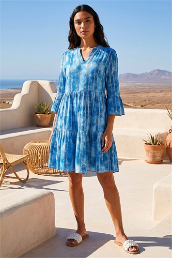 Tie Dye Print Shimmer Smock Dress 14643209