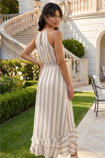 Stripe Print Frill Detail Maxi Dress 14215894