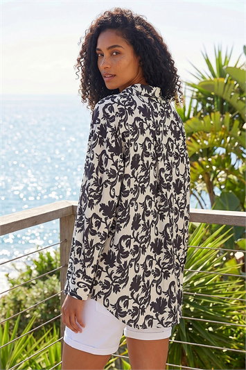 Floral Swirl Print Collared Shirt 10211708