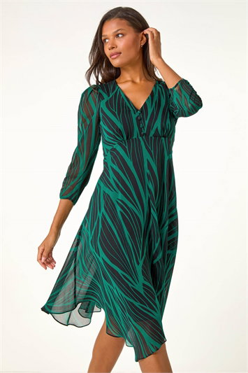 Abstract Print Wrap Hanky Hem Midi Dress 14296134