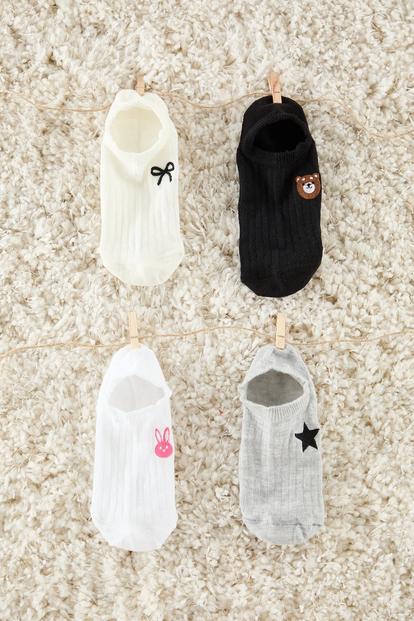 Multi 4-Pack Cotton Embroidered Jacquard Knit Ankle Socks