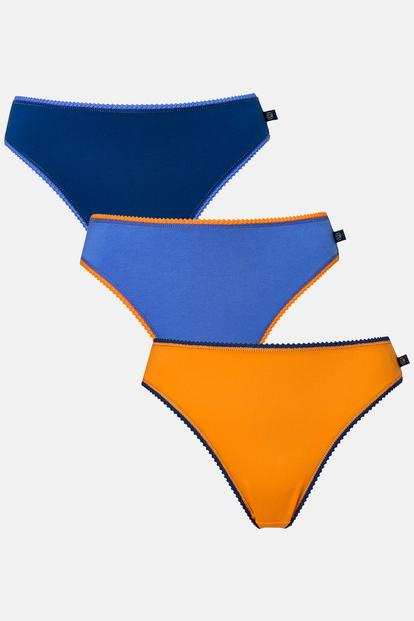Blue Pack Of Three "Citron Blue" Cotton High Leg Knickers
