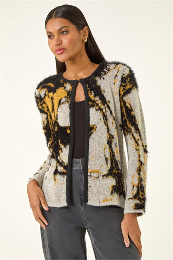 Grey Fluffy Textured Knit Cardigan