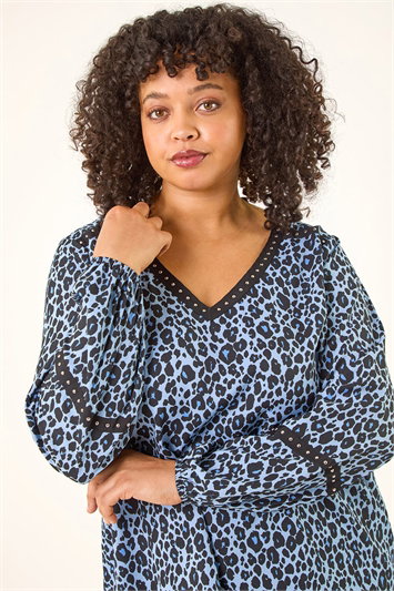 Blue Curve Animal Print Studded Top