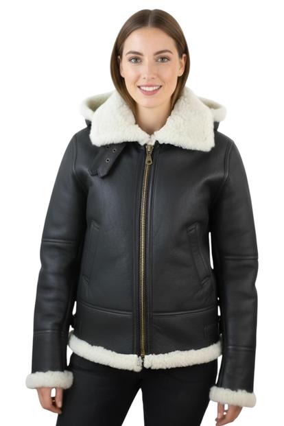 Brown Hooded Sheepskin Flying Leather Jacket