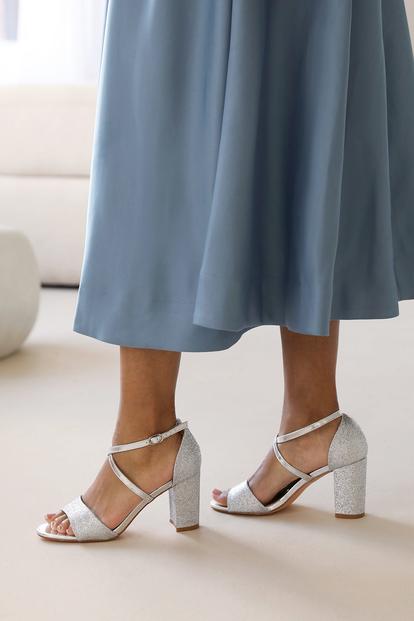 Metallic 'Ruth' Mid High Block Heel Sandals