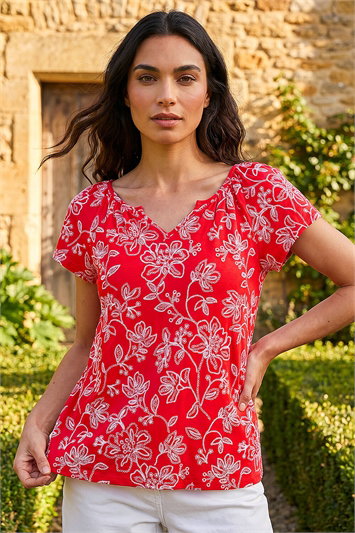 Red Textured Print V-Neck Vest Top