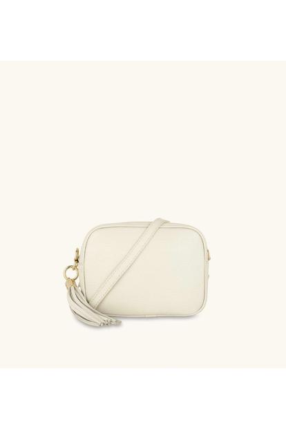 White The Tassel Stone Leather Crossbody Bag