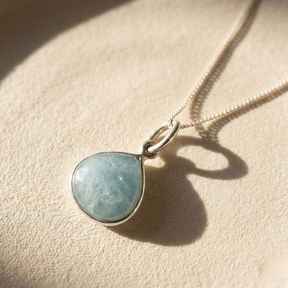 Metallic Aquamarine March Birthstone Sterling Silver Necklace
