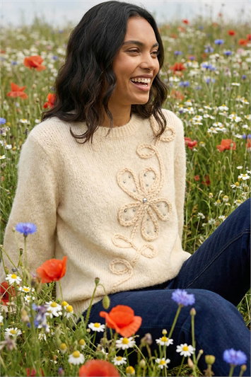 White Cornelli Floral Knit Jumper