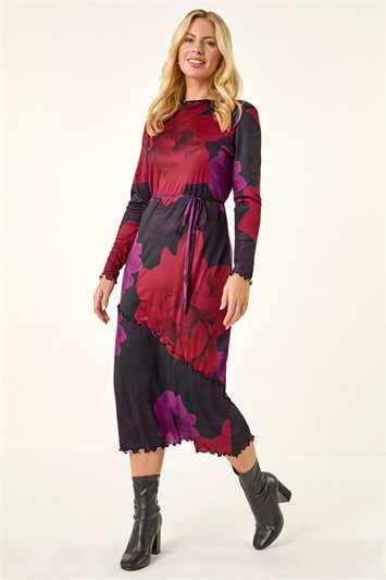 Petite Floral Tie Waist Midi Dress 14815095