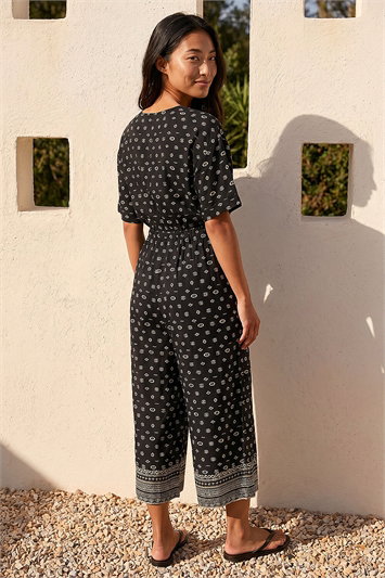 Petite Border Print Cropped Jumpsuit 14819908