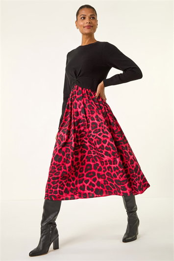 Animal Print Twist Front Midi Dress 14811578