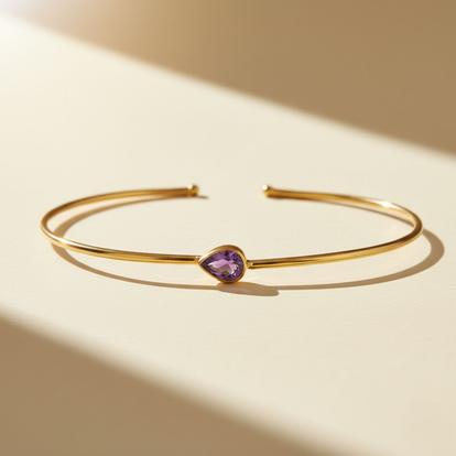 Metallic 18Ct Gold Plated Amethyst February Birthstone Bangle Birthstone Bangle