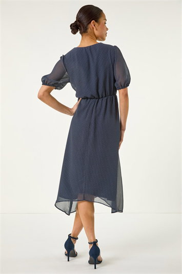 Petite Polka Dot Lace Bow Midi Dress 14738360