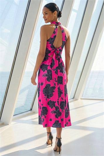 Dusk Floral Satin Look Halter Neck Midi Dress 14522417