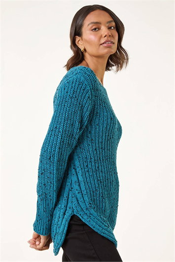 Blue Curved Hem Stitch Knit Jumper