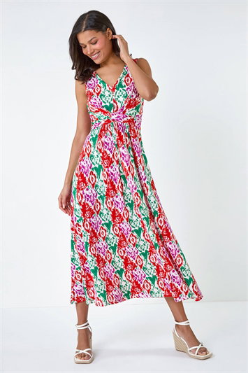 Aztec Print Twist Waist Midi Dress lc140019