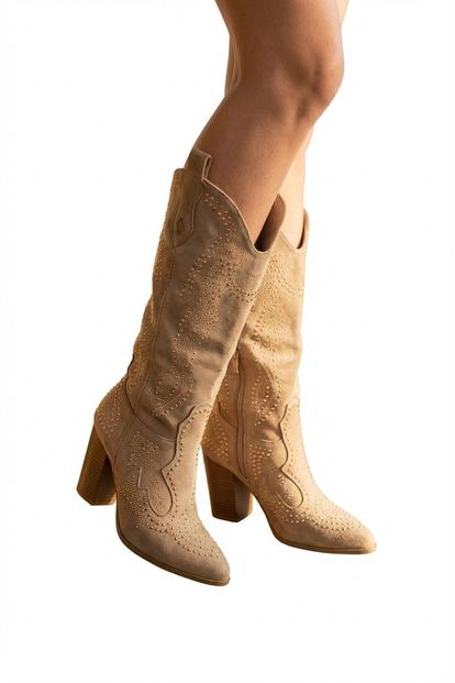 Cream Mia Womens Studded Western Cowboy Boots