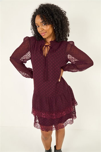 Petite Frill Tie Front Lace Dress 14800395
