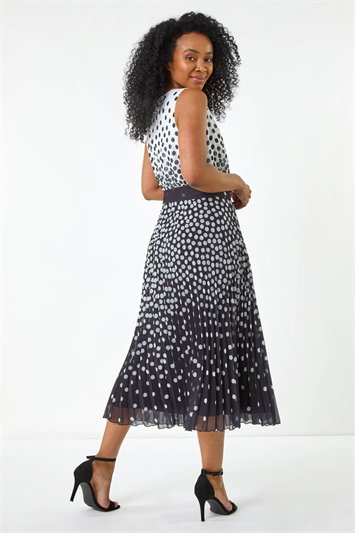 Petite Spot Print Pleated Midi Dress 14708808