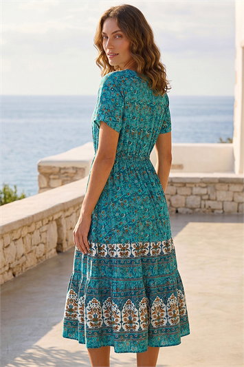 Petite Floral Border Print Midi Dress 14370209