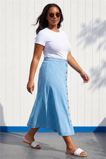 Curve Button Through Denim Skirt 17059945