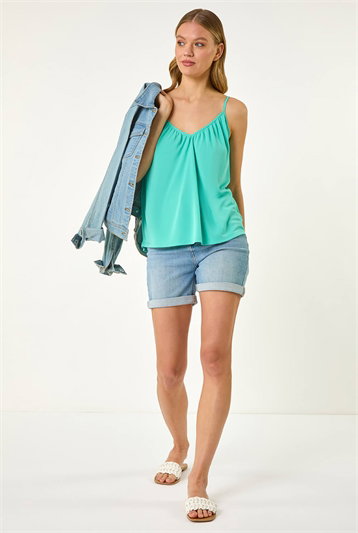 Blue Gathered V-Neck Stretch Vest Top