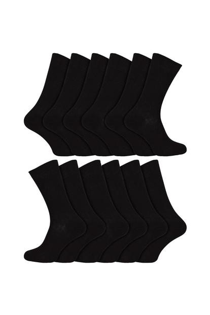 Black 12 Pair 100% Egyptian Cotton Ribbed Socks