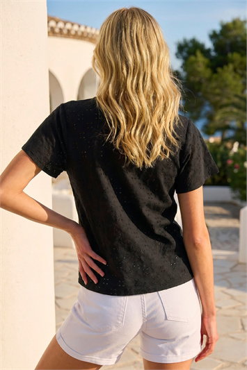 V-Neck Broderie Stretch Tie Front Top 19058908