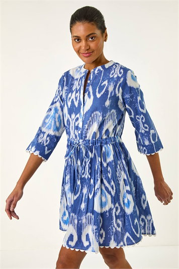 Blue Tie Dye Buttoned Shirt Dress