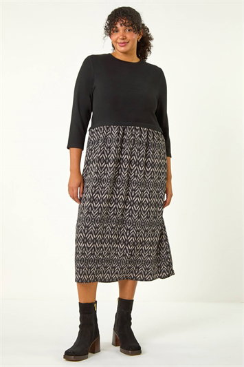 Curve Contrast Print Skirt Midi Dress 14631018
