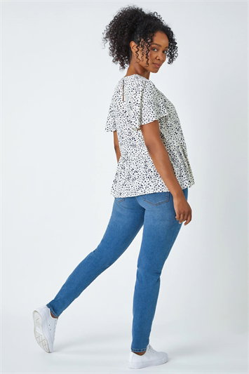 Ditsy Spot Print Peplum Top 20050560