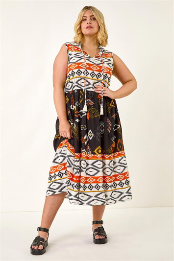Curve Aztec Print Smock Midi Dress 14688864