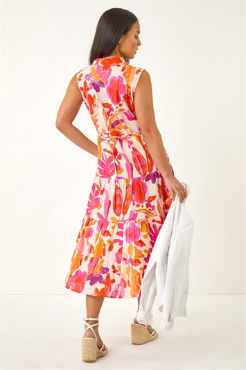 Petite Floral Contrast Tiered Collar Dress 14744572