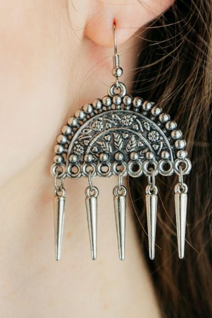 Metallic Semicircular Oxidized Tribal Jhumka Earrings - Gold