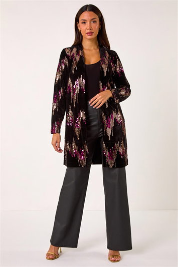Metallic Sequin Velvet Longline Jacket