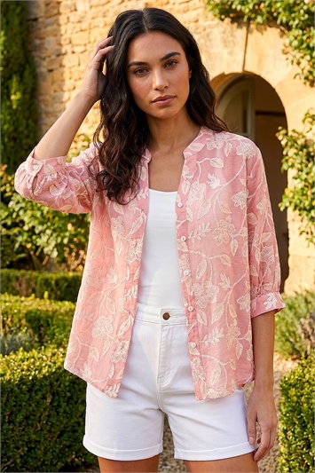 Floral Print V-Neck Button Blouse 10233246